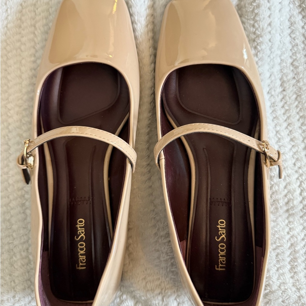 Franco Sarto Women's Tan Patent Mary Jane Flats
